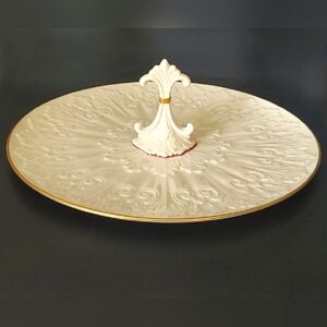 12" Lenox 24K Gold Trim Ivory Center Handle Serving Tray "Chateau Collection"